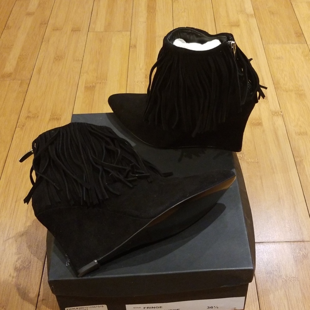 Black suede fringe booties